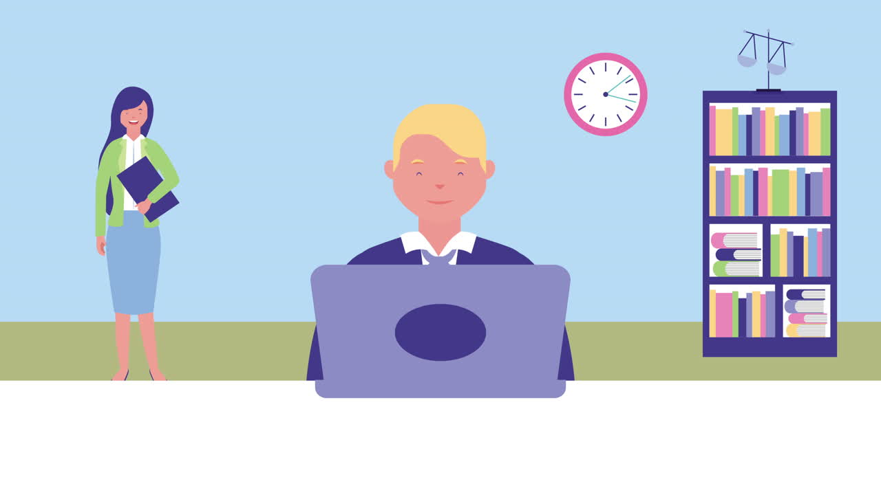 business couple using laptop in the office avatars characters