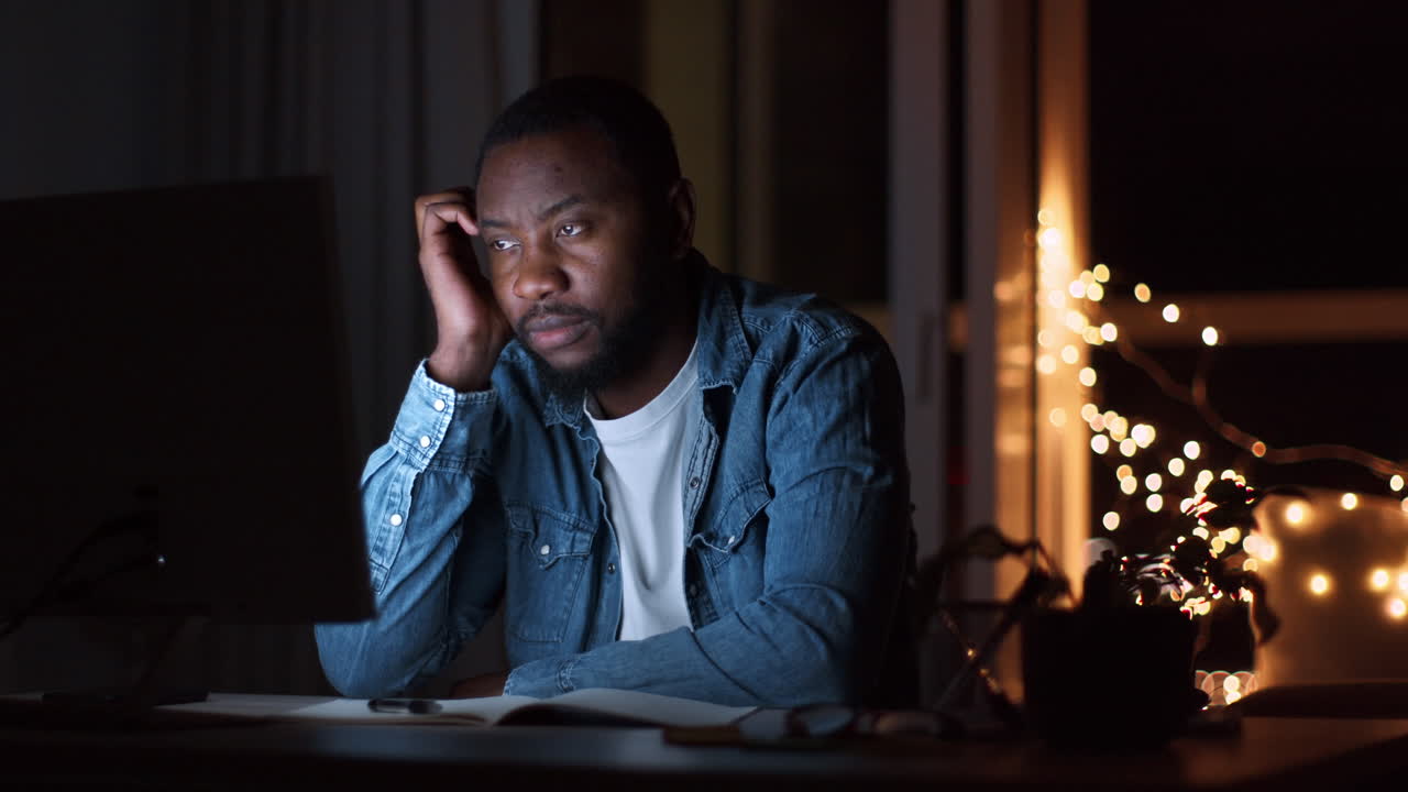 Man Working Late at Night