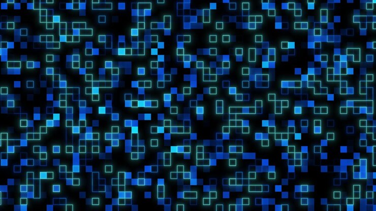 Sfondo digitale astratto con griglia di pixel blu luminosi