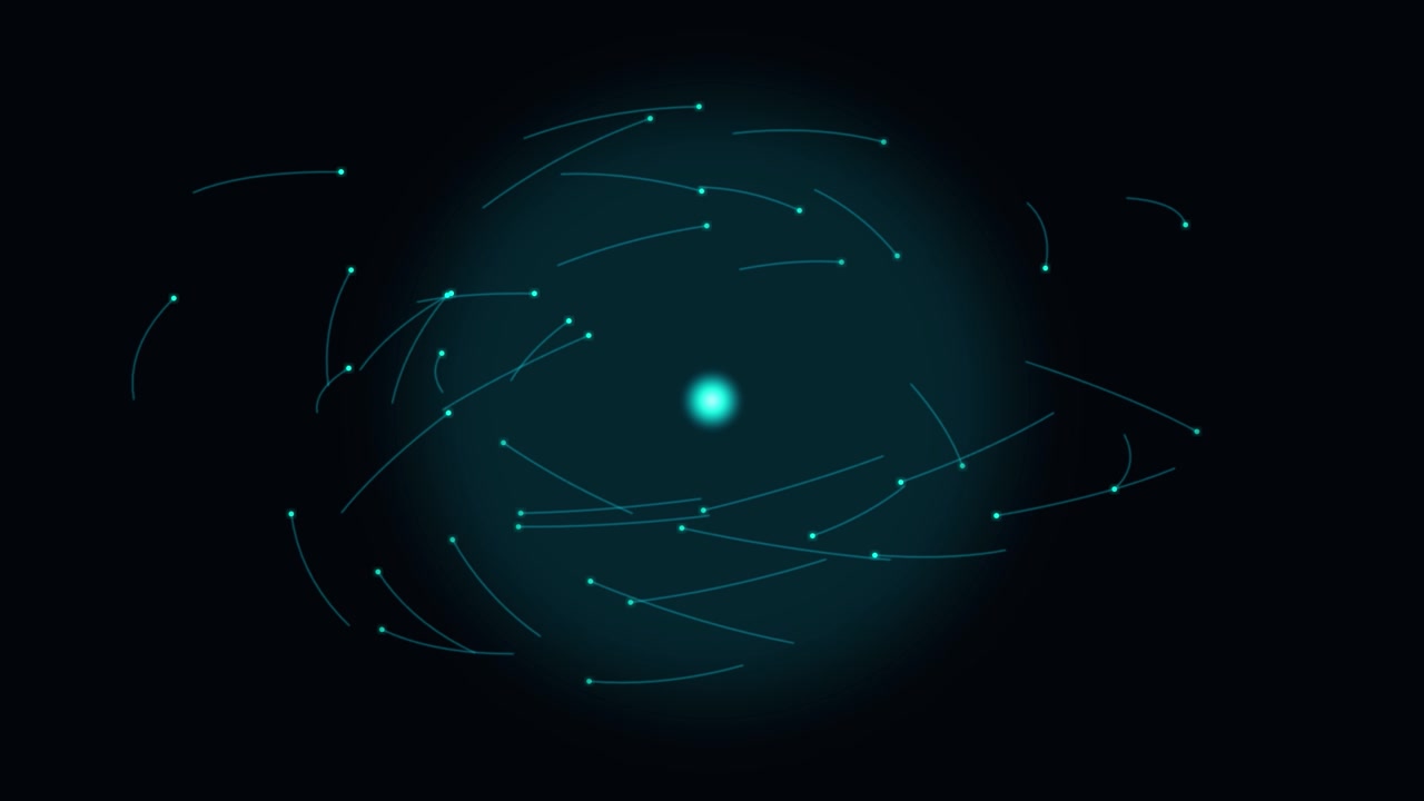 Abstract Animation of Glowing Particles Orbiting a Central Light Source