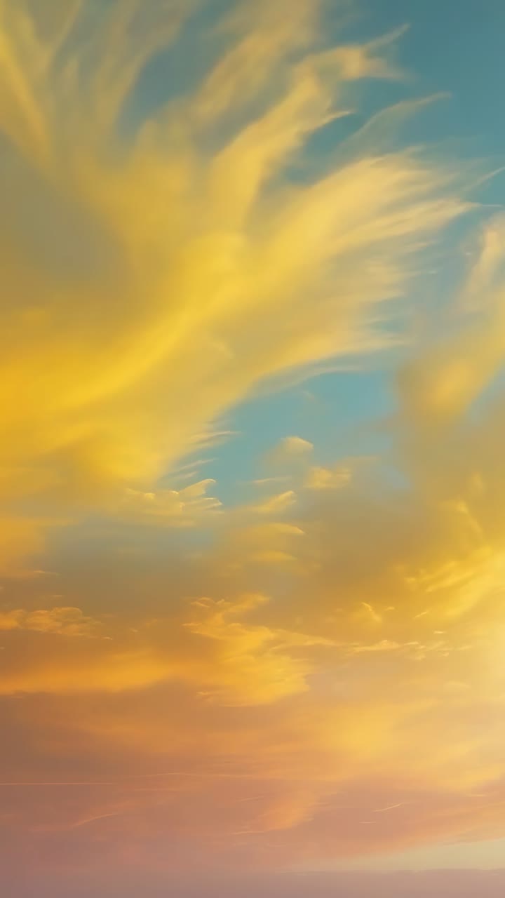 Vertical video: Dipping sun causing clouds shifting warm hues across dusk sky, swirling blanket