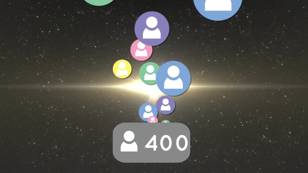 Animation of profile icon with increasing numbers against light spot in space