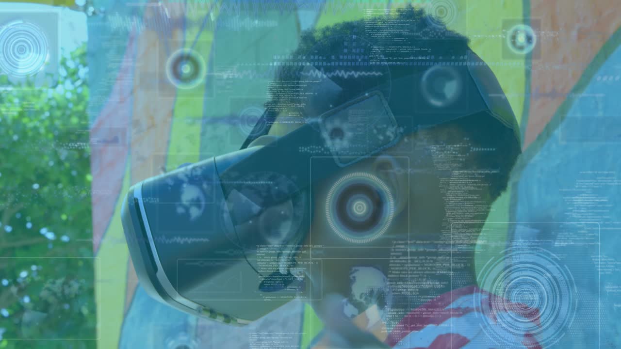 animación de visores escaneando sobre un niño que lleva auriculares vr