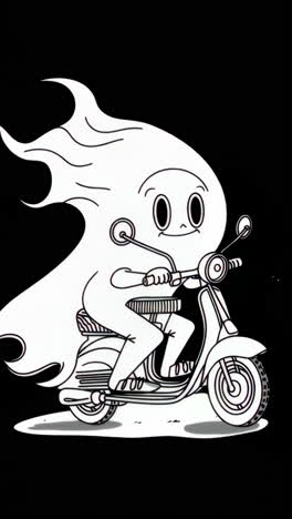 whimsical ghost riding a scooter
