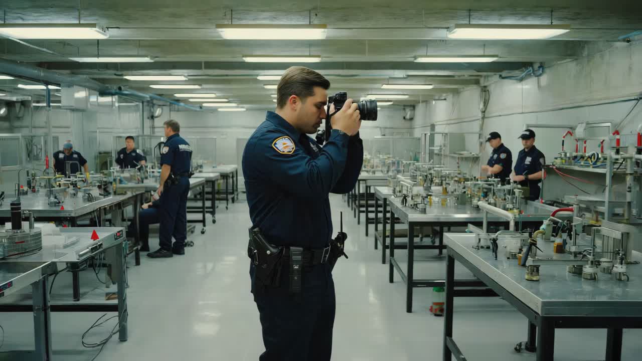 Police officers in a laboratory setting