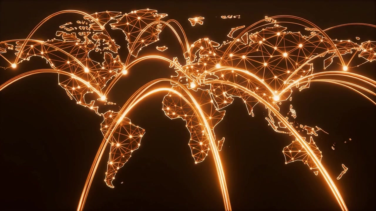 Digital World Map with Glowing Network Connections