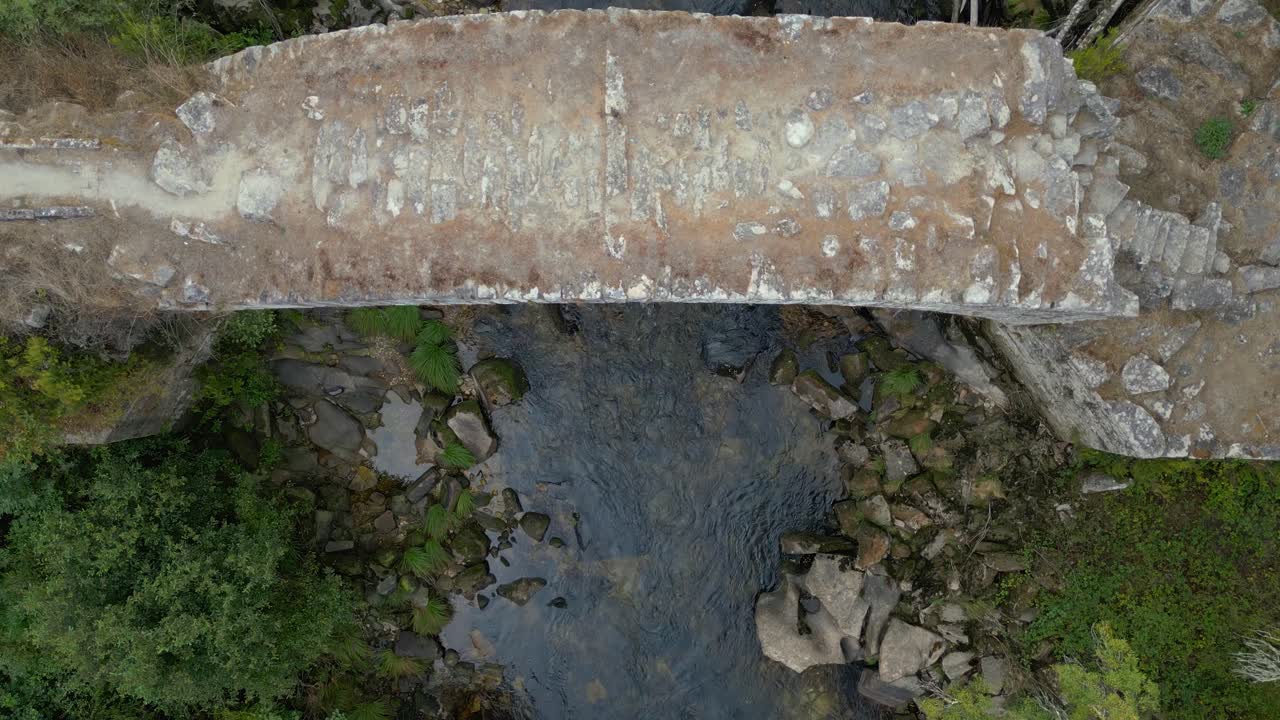 Aerial View of a Stone Bridge Over a River