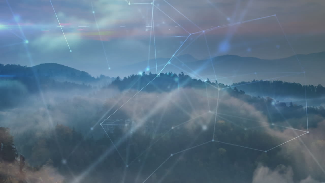 Animation of networks of connections over landscape