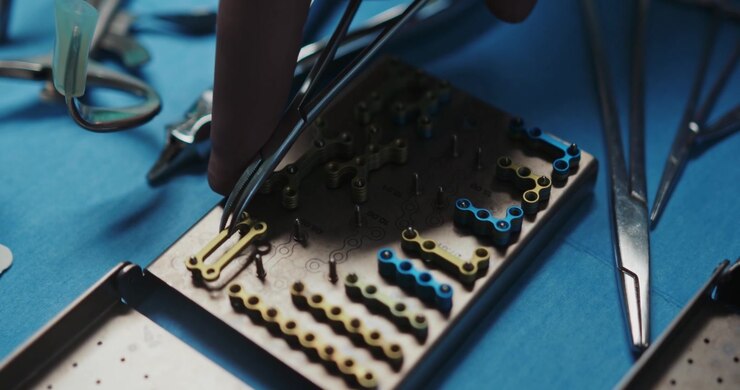 Close Up shot of surgical tools doctor using a surgical tools.