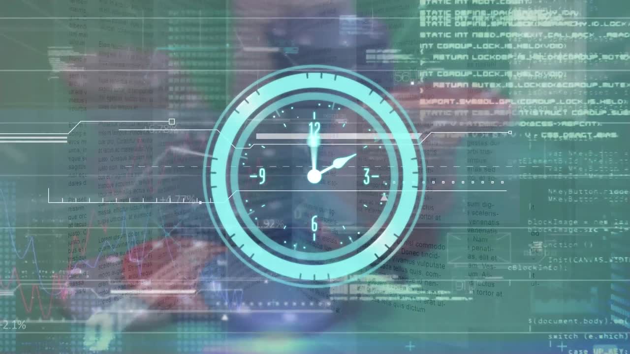 Animation of data processing over casino and clock