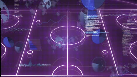 animación del procesamiento de datos financieros sobre el campo deportivo
