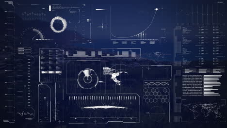 animation of statistics and data processing over landscape