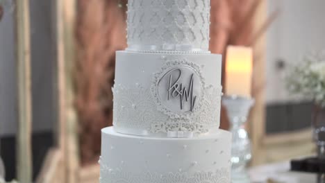 Decorated-white-and-silver-wedding-cake,-sweet-pastry-presented-special-treat