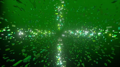 túnel verde abstracto con partículas brillantes