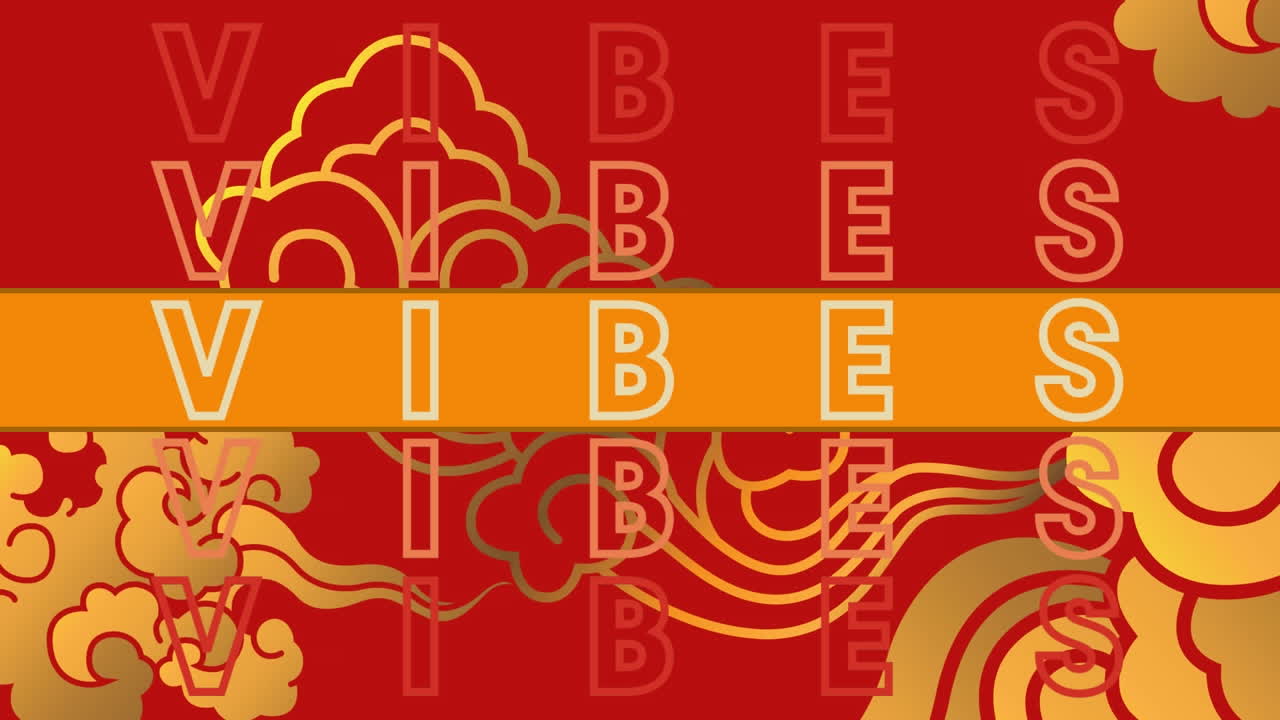 animación de texto vibrante sobre gráficos y formas coloridas