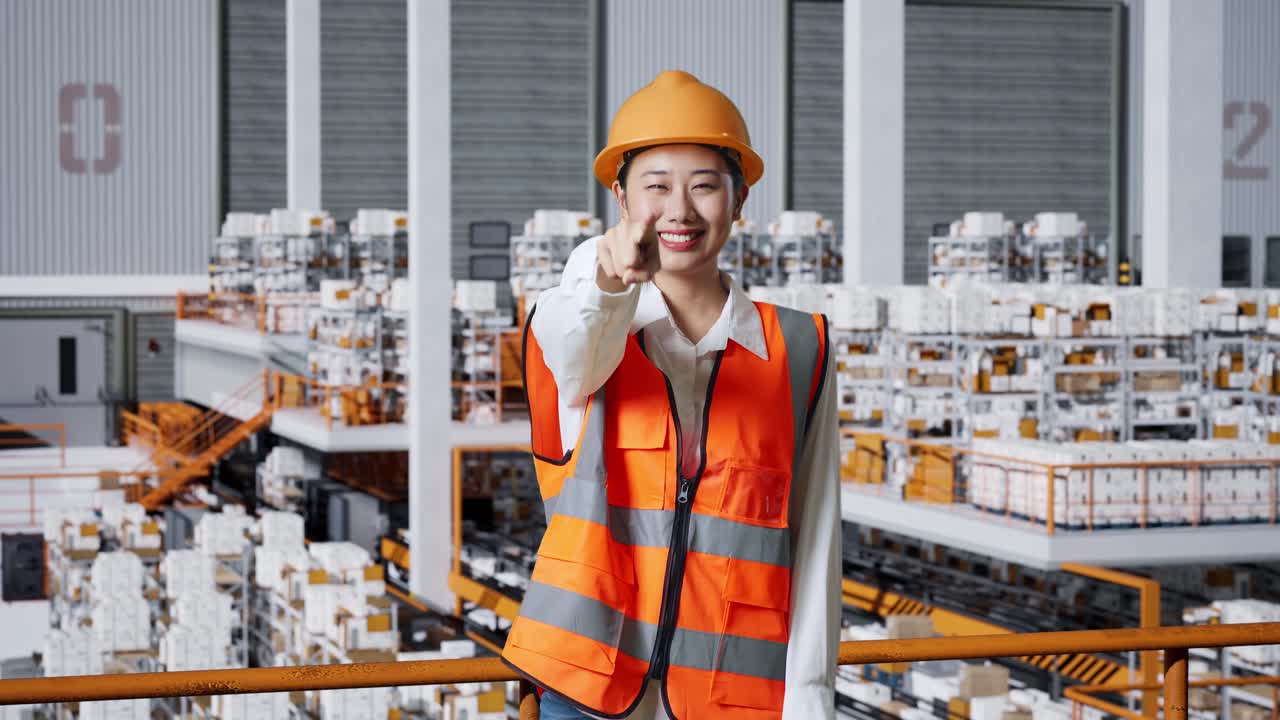 창고 에서 카메라 를 가리키는 여자