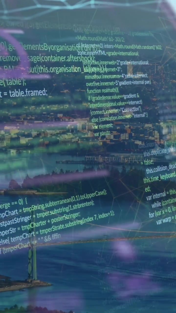 Animation du traitement des données financières sur un paysage urbain