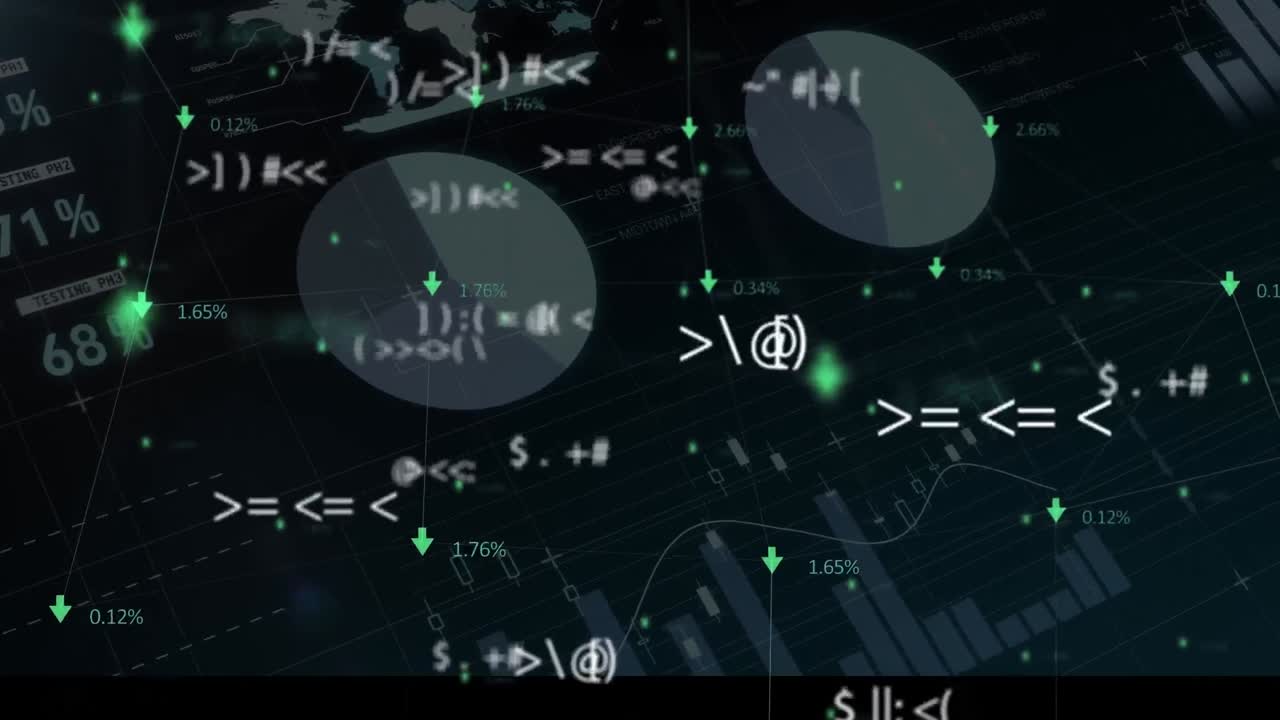 animación del procesamiento de datos financieros sobre un fondo negro