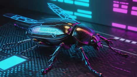 cybernetic beetle on a digital circuit board
