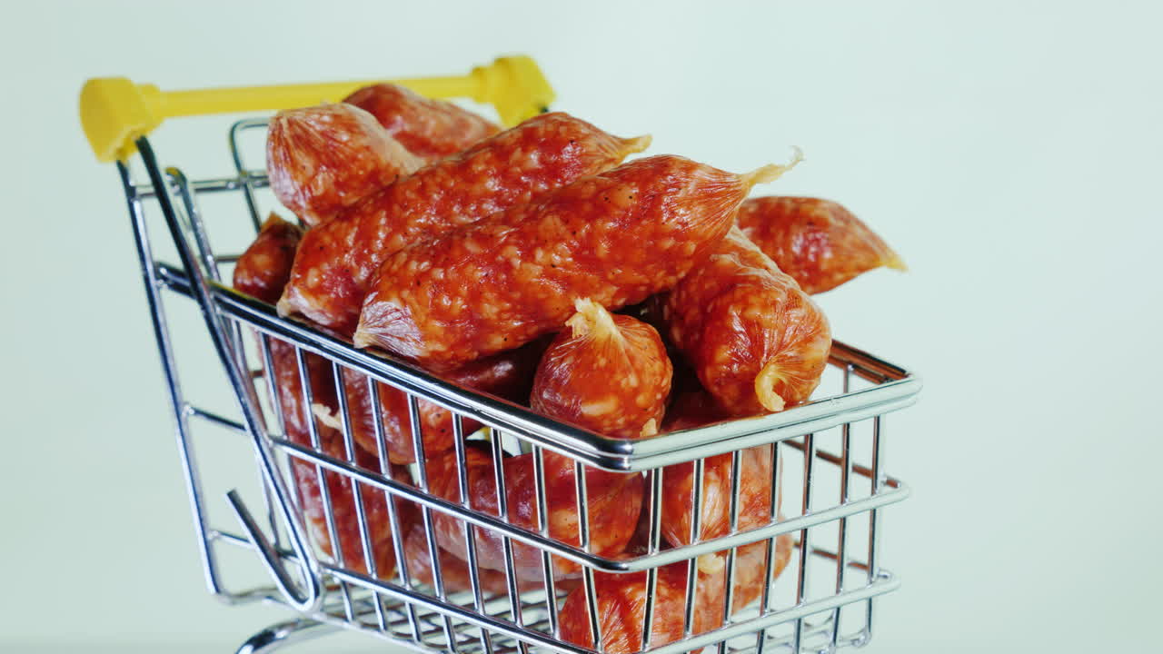 작은 트롤리 4k 비디오의 소시지