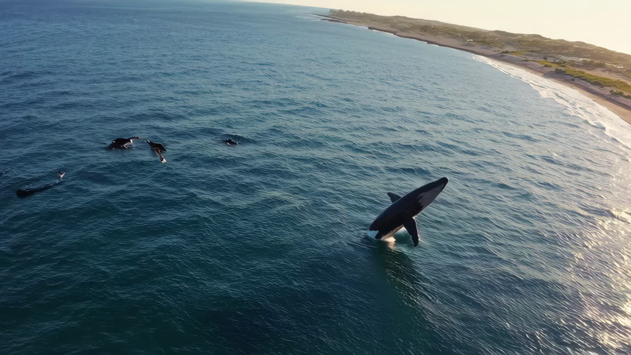 Whales Jumping in the Ocean