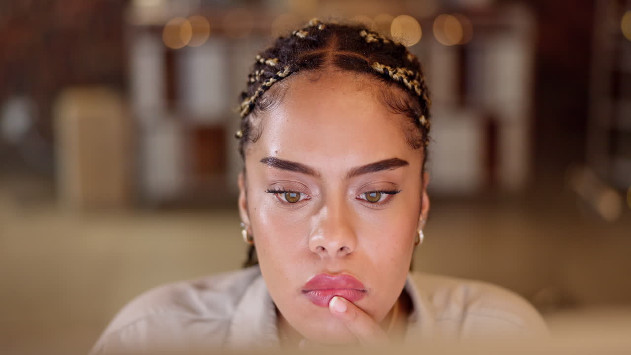 Closeup, business and woman with focus