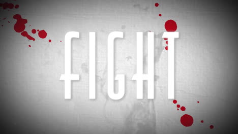 animación de la palabra lucha, en letras blancas con humo y gotas de sangre sobre fondo blanco
