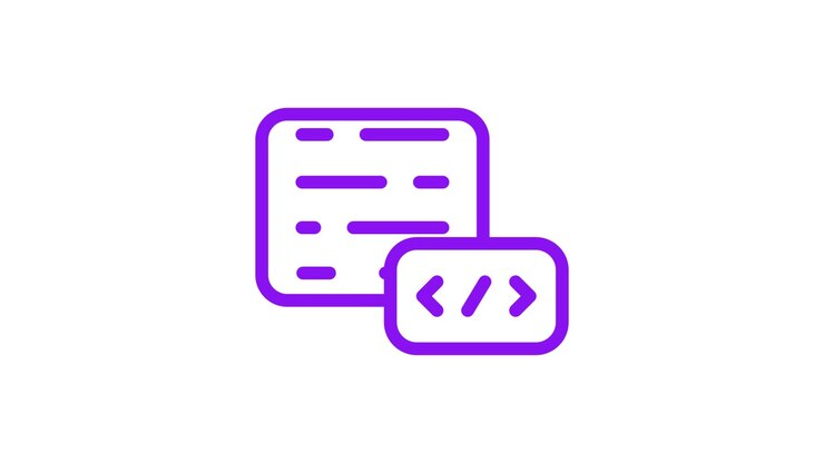 Icono morado animado de documento y símbolo de código