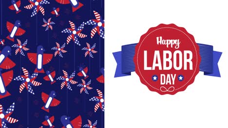 animation of red, white and blue american flag colours with labor day text on white