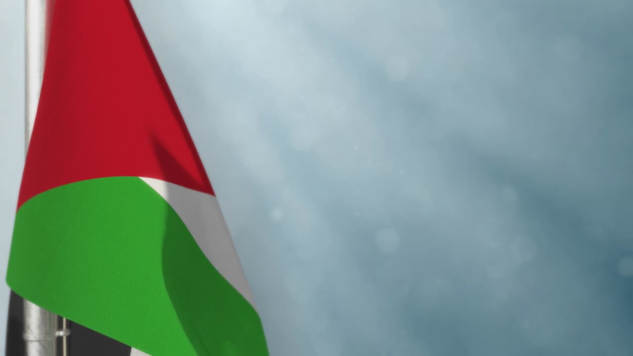 Bandiera del Sahara Occidentale che sventola su sfondo bokeh azzurro