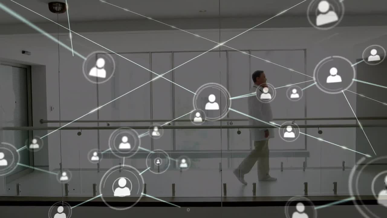 animación de la red de conexiones sobre el médico caucásico