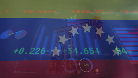 animación del procesamiento de datos financieros sobre la bandera de venezuela