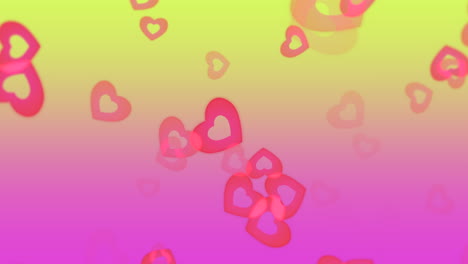 Colorful-and-playful-abstract-background-with-pink-and-yellow-splashes-and-floating-red-hearts