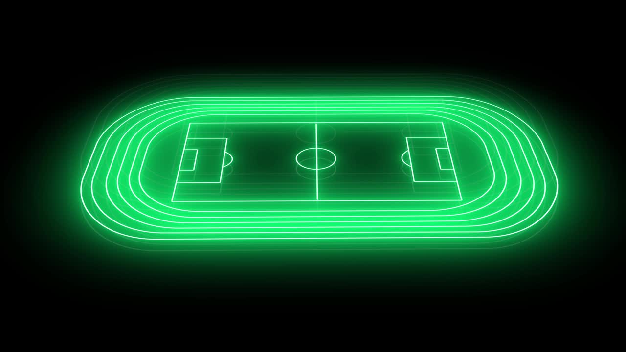 Animation of green neon sports stadium on black background
