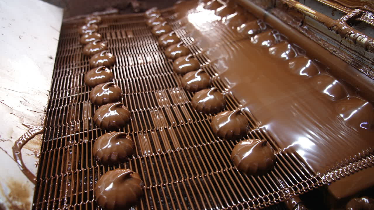 Chocolate Coating Marshmallows on a Production Line