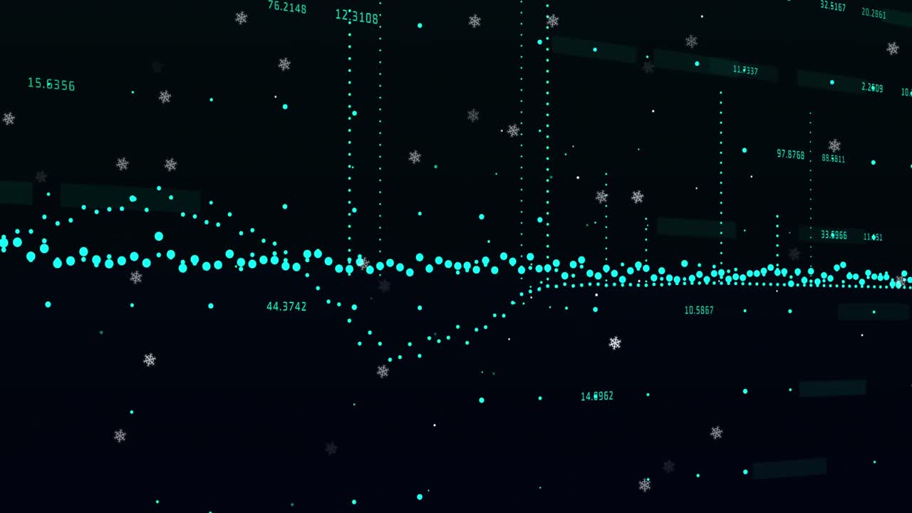 Animation of data processing and white particles floating against black background