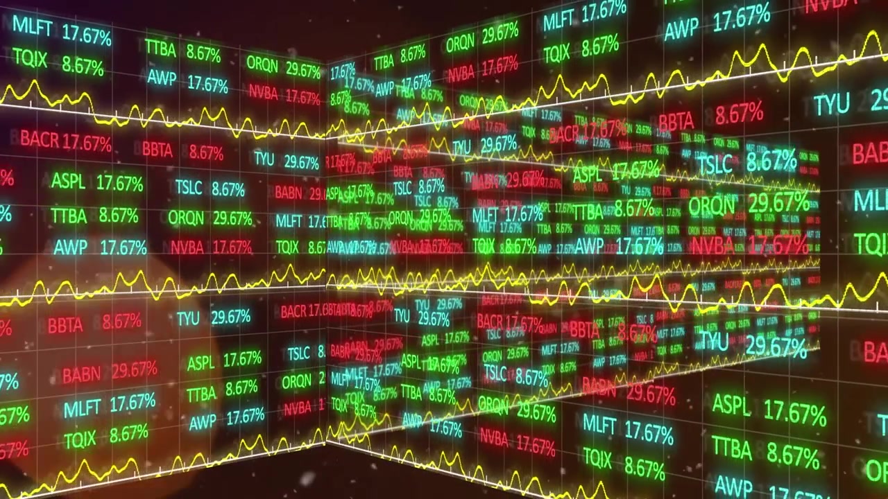 Animatie van financiële gegevensverwerking op een rasterachtergrond