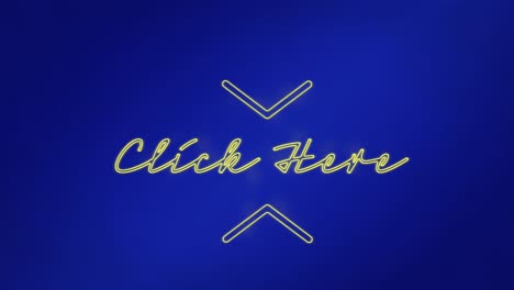 animation of neon yellow click here text banner against blue background