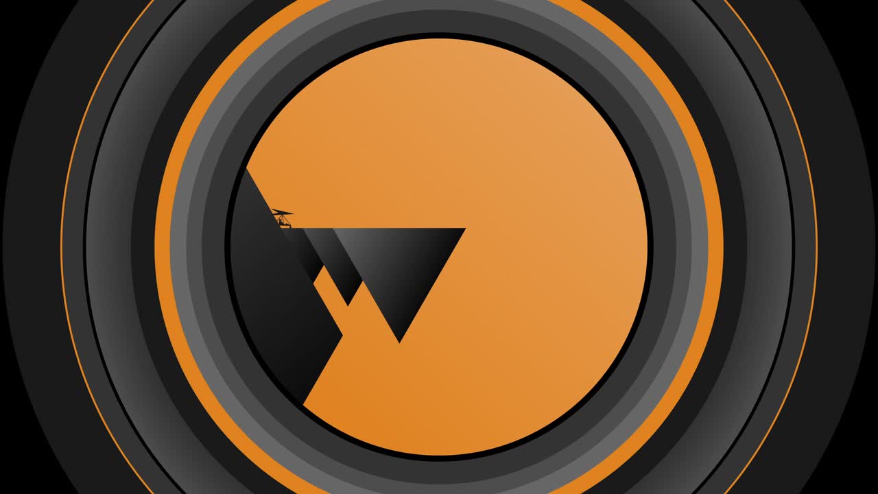 Orange circles on black background with little people silhouettes and hang glider in 4k video.