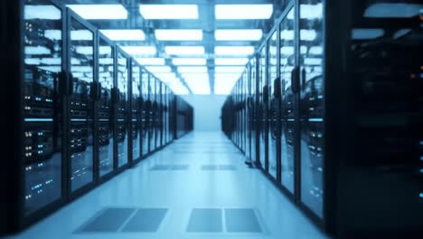 a modern data center interior showcasing rows of server racks with illuminated led lights, creating a high-tech ambiance and efficient storage environment