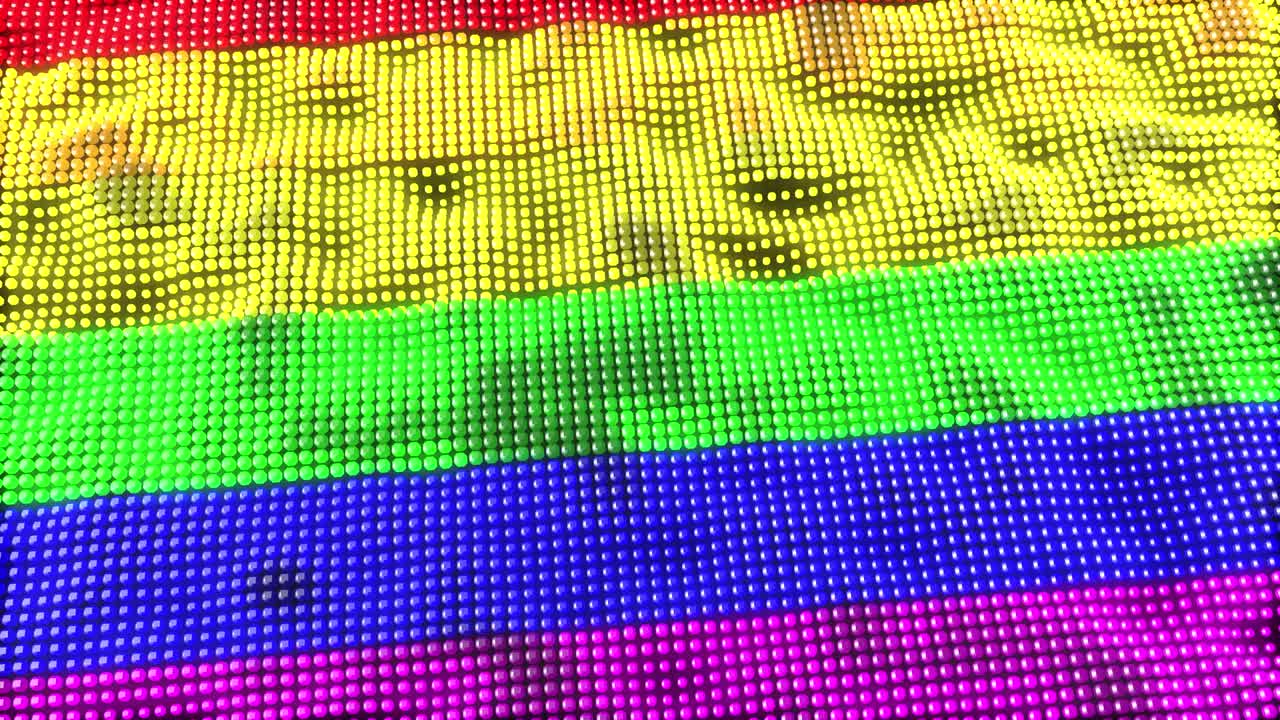 concepto web 60fps orgullo gay pixel agitando la bandera, 3d 4k uhd animación de bucle sin fisuras