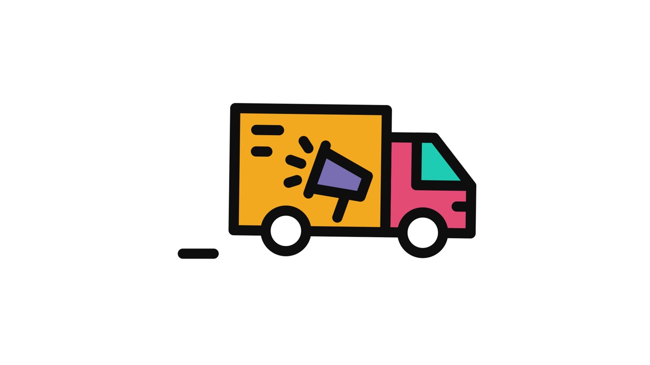 Animated Delivery Truck with Megaphone Icon Announcing a Message