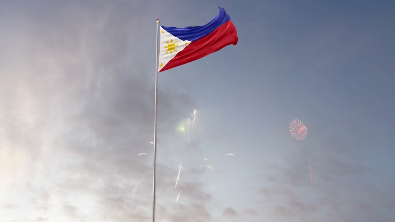 불꽃놀이를 배경으로 한 필리핀 발