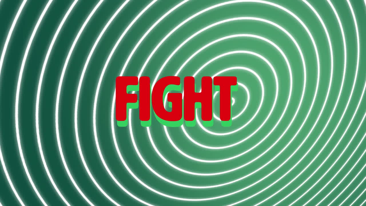 나선형 녹색 배경에 맞춰 싸우는 텍스트의 디지털 애니메이션