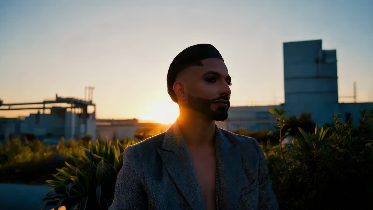 hombre con un blazer al atardecer