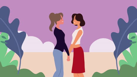 two women holding hands in a park