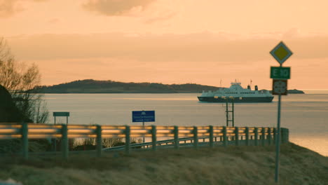 cinematic shot of the hurtigruten ferry in norway