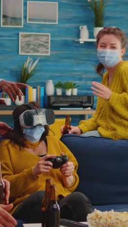 vertical video: woman playing video games wearing vr headset