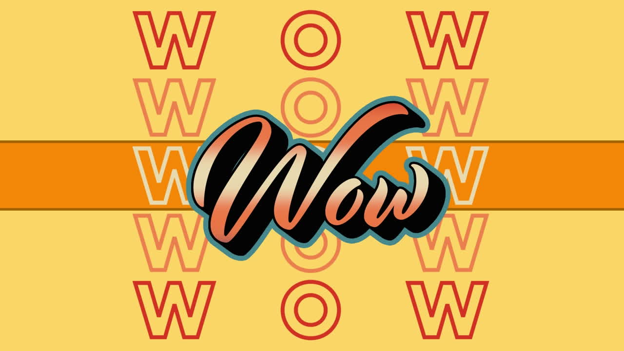 Animazione del testo "wow" su sfondo giallo