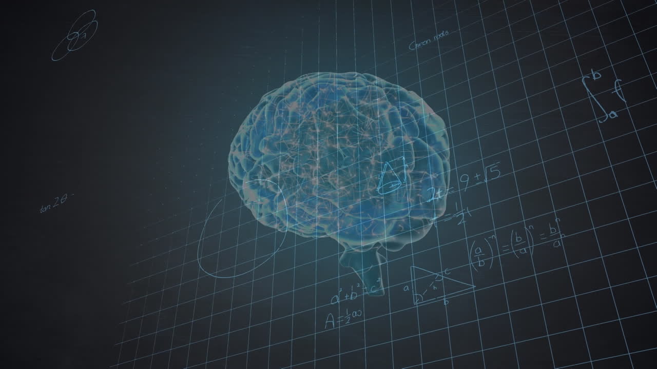 animación del cerebro humano y procesamiento matemático de datos